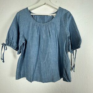 Levi's Womens Scoop Neck Blue Chambray Tie-Sleeves Blouse Top Size Large New